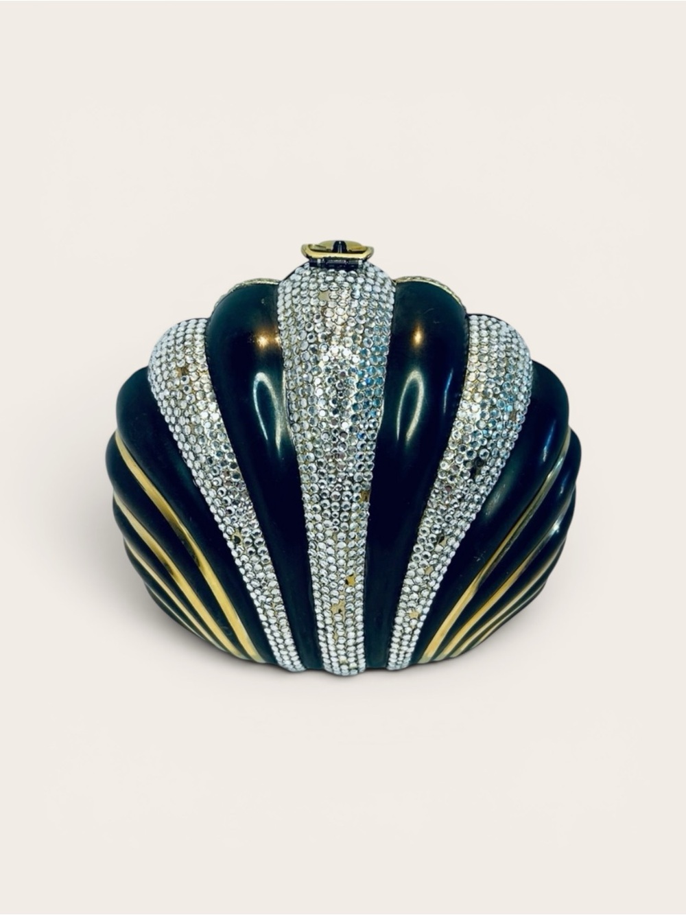 Seashell Clutch Rhinestone Hard Case Evening Bag Gold Chain Vintage